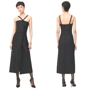 NWT Zara Lace Up Bodice Halter Midi Dress With Slit, Black - Sz XS